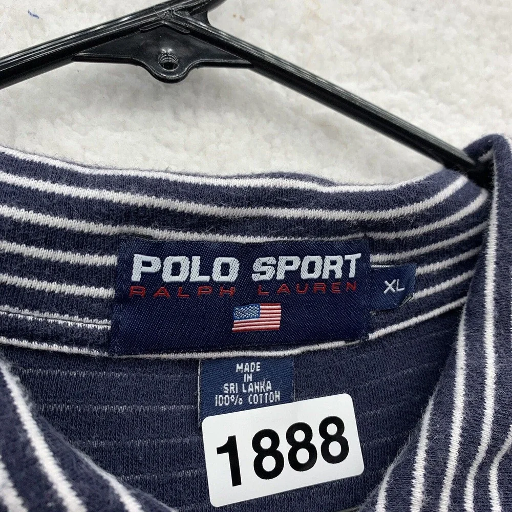 Polo Sport Ralph Lauren Polo Shirt Mens XL Blue White Striped Golf Flag‎ Preppy